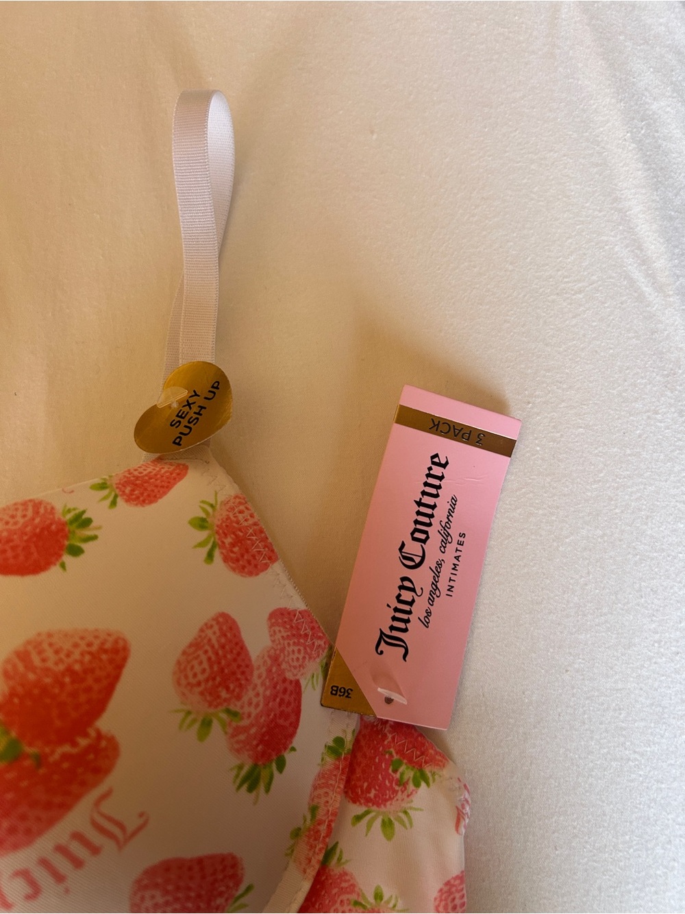 Juicy Couture white & pink strawberry print bra, size 36B - Picture 5 of 5